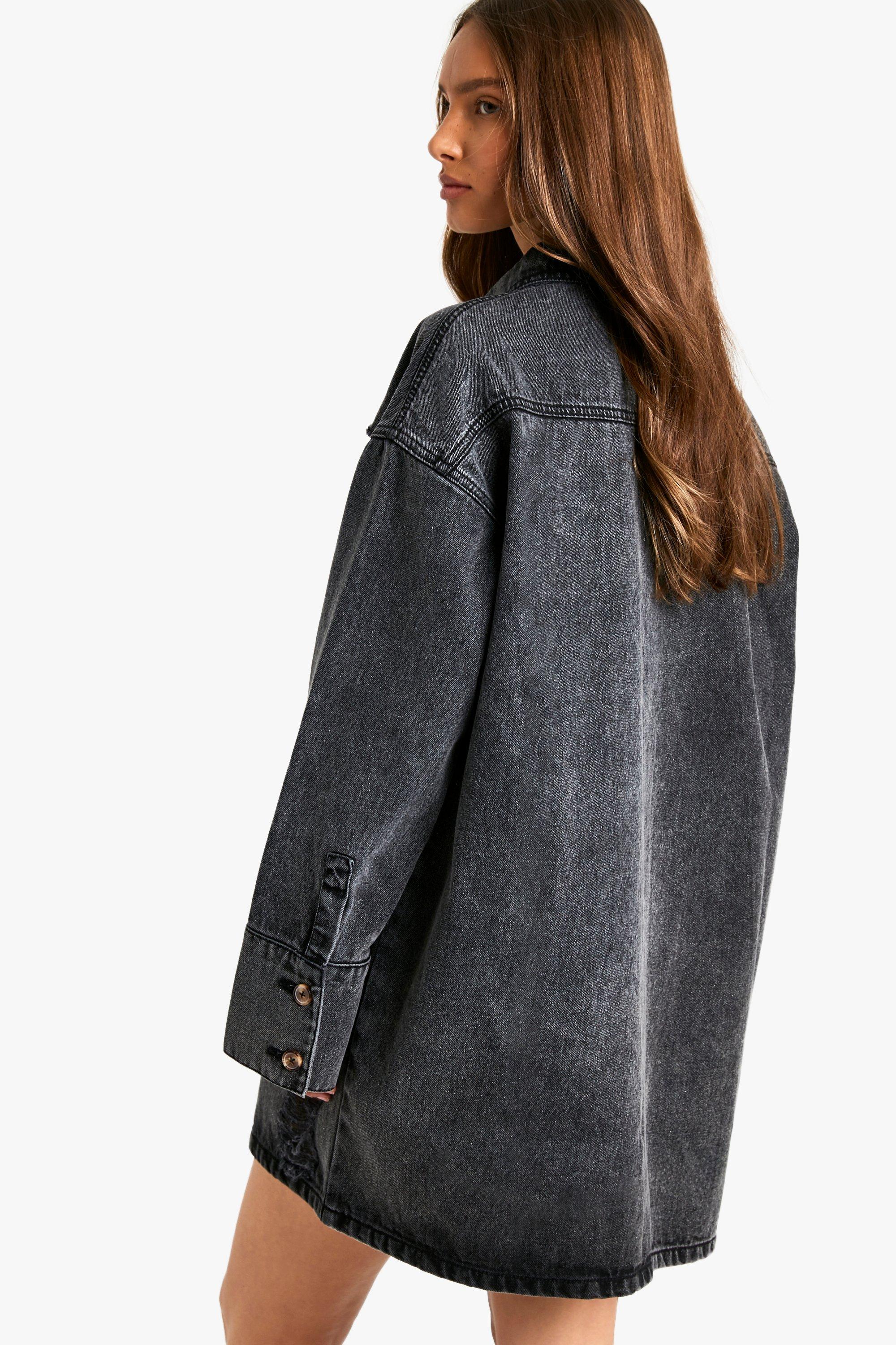 Washed Black Oversized Denim Shirt Dress | boohoo USA